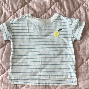 Cat & Jack Toddler 3T Lemon Blue and White Striped Tee